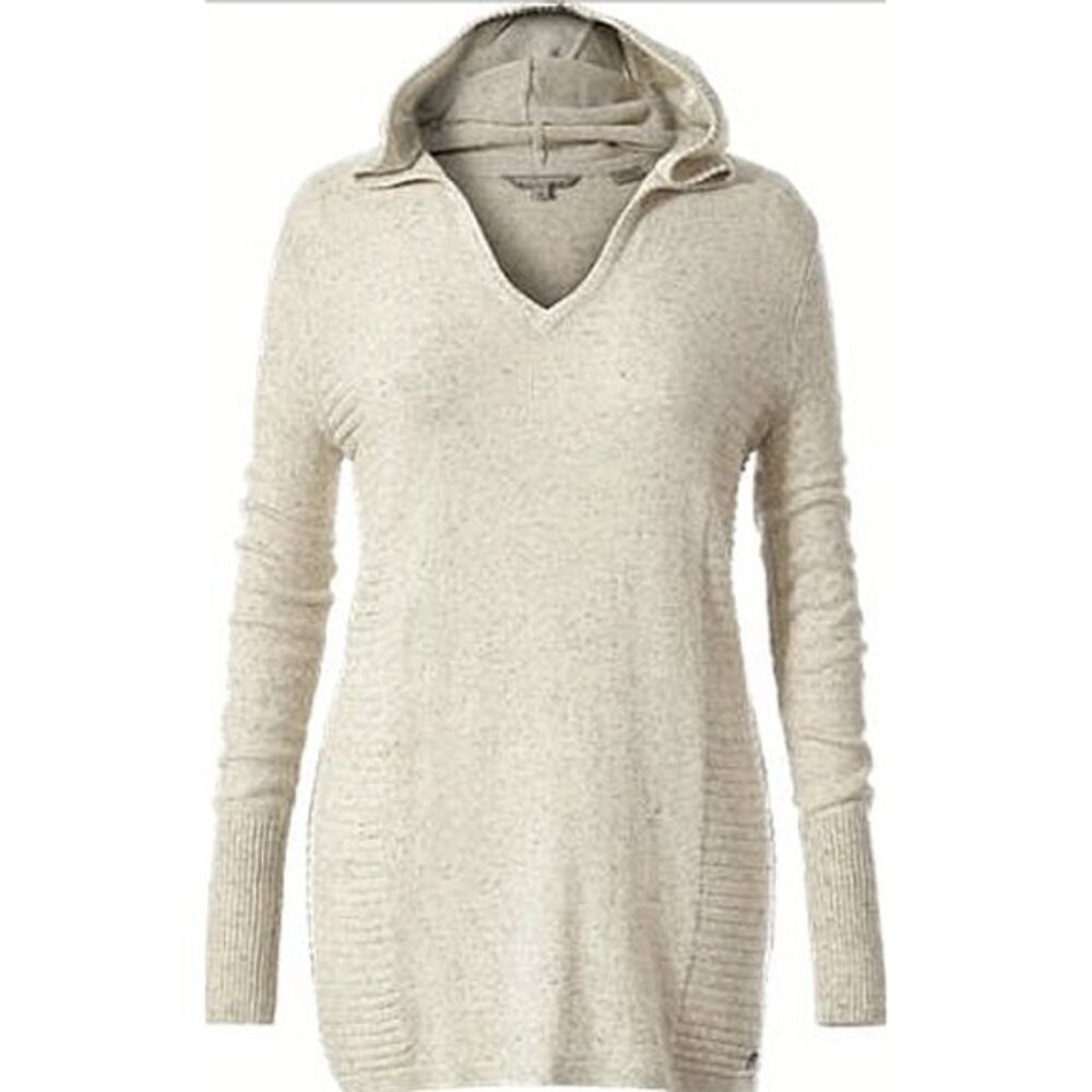 Royal Robbins Cream Hooded V-Neck Longline Sweater